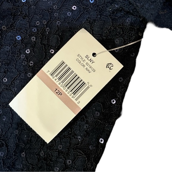 SLNY Navy Sequin Fit & Flare Dress Size 12P NWT - Picture 9 of 13